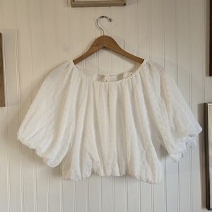 mittoshop White Puff Sleeve Cropped Peasant Blouse